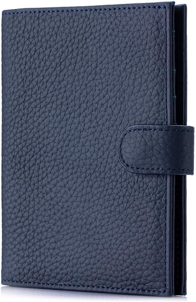 Leather RFID Blocking Passport Holder for Travel Women | Multiple Slim Passport Wallet for Women with Card Slots, Zipper Coin Pocket, Travel Passport Cover Case Gift Ready Denim Blue