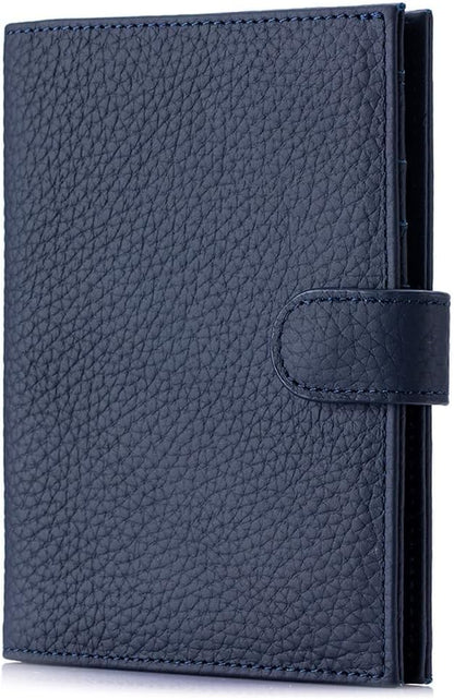 Leather RFID Blocking Passport Holder for Travel Women | Multiple Slim Passport Wallet for Women with Card Slots, Zipper Coin Pocket, Travel Passport Cover Case Gift Ready Denim Blue