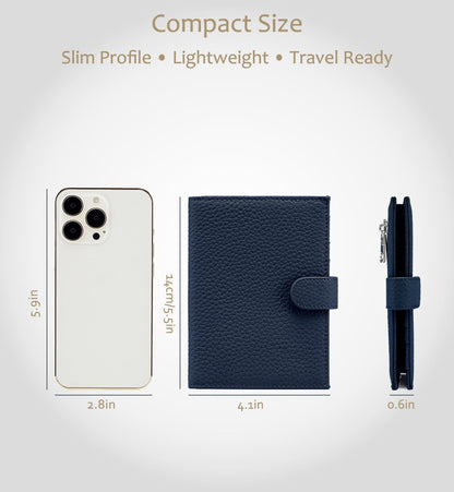 Leather RFID Blocking Passport Holder for Travel Women | Multiple Slim Passport Wallet for Women with Card Slots, Zipper Coin Pocket, Travel Passport Cover Case Gift Ready Denim Blue