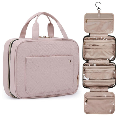 Toiletry Bag Travel Bag with Hanging Hook, Water-resistant Makeup Cosmetic Bag Travel Organizer for Accessories, Shampoo, Full-size Container, Toiletries (Baby Pink, Medium)