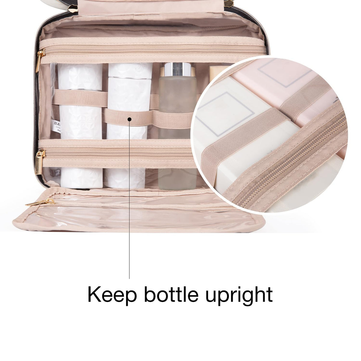 Toiletry Bag Travel Bag with Hanging Hook, Water-resistant Makeup Cosmetic Bag Travel Organizer for Accessories, Shampoo, Full-size Container, Toiletries (Baby Pink, Medium)