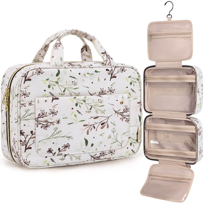 Toiletry Bag Travel Bag with Hanging Hook, Water-resistant Makeup Cosmetic Bag Travel Organizer for Accessories, Shampoo, Full-size Container, Toiletries (Baby Pink, Medium)