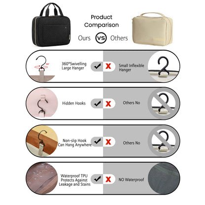 Toiletry Bag Travel Bag with Hanging Hook, Water-resistant Makeup Cosmetic Bag Travel Organizer for Accessories, Shampoo, Full-size Container, Toiletries (Baby Pink, Medium)