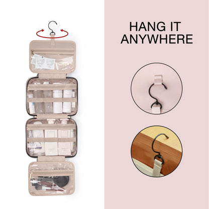 Toiletry Bag Travel Bag with Hanging Hook, Water-resistant Makeup Cosmetic Bag Travel Organizer for Accessories, Shampoo, Full-size Container, Toiletries (Baby Pink, Medium)