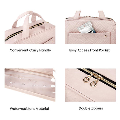 Toiletry Bag Travel Bag with Hanging Hook, Water-resistant Makeup Cosmetic Bag Travel Organizer for Accessories, Shampoo, Full-size Container, Toiletries (Baby Pink, Medium)