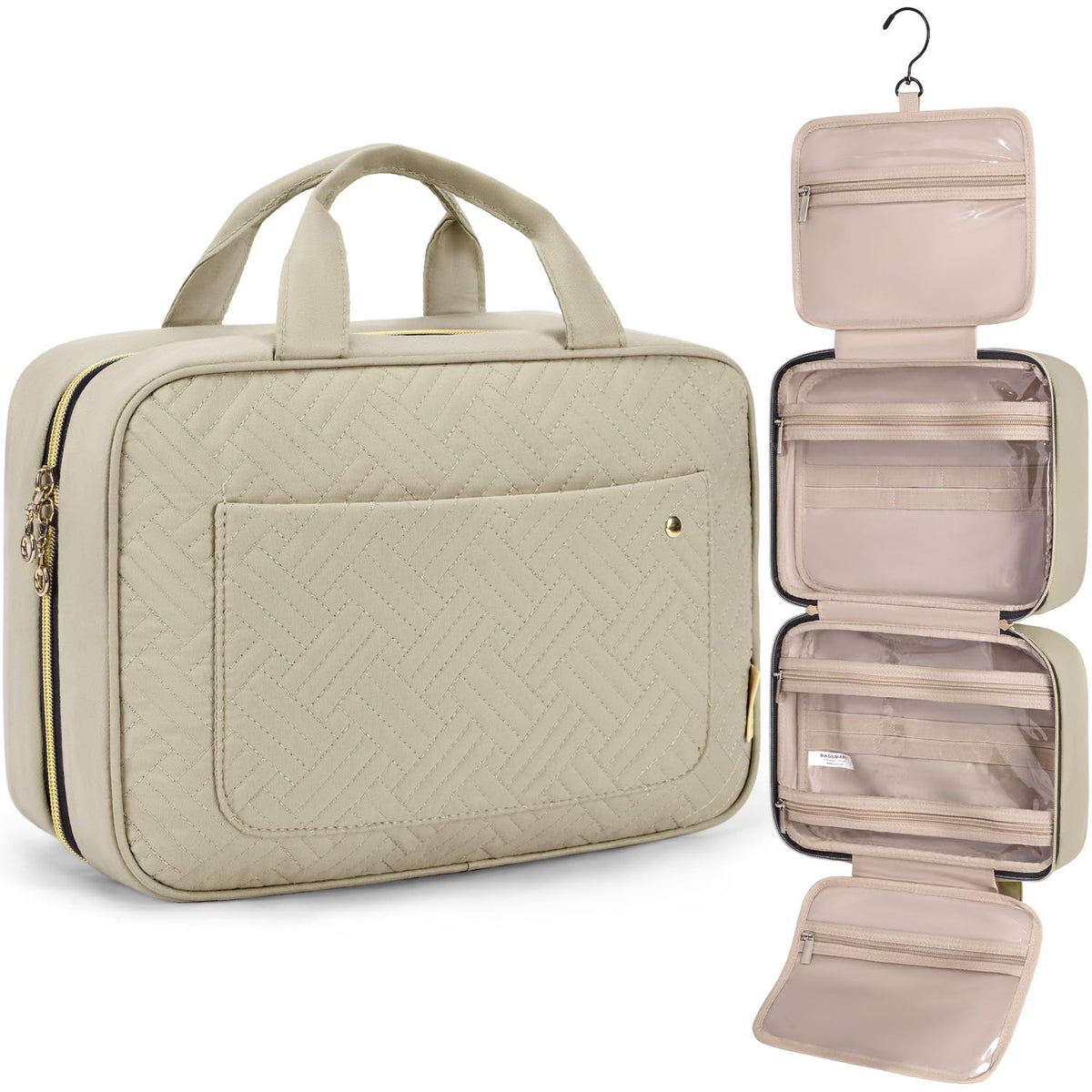 Toiletry Bag Travel Bag with Hanging Hook, Water-resistant Makeup Cosmetic Bag Travel Organizer for Accessories, Shampoo, Full-size Container, Toiletries (Baby Pink, Medium)