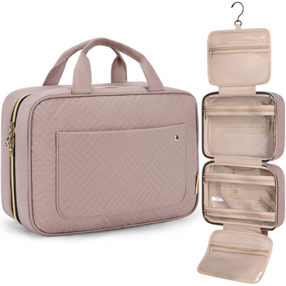 Toiletry Bag Travel Bag with Hanging Hook, Water-resistant Makeup Cosmetic Bag Travel Organizer for Accessories, Shampoo, Full-size Container, Toiletries (Baby Pink, Medium)