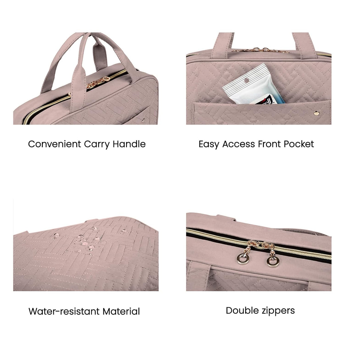 Toiletry Bag Travel Bag with Hanging Hook, Water-resistant Makeup Cosmetic Bag Travel Organizer for Accessories, Shampoo, Full-size Container, Toiletries (Baby Pink, Medium)