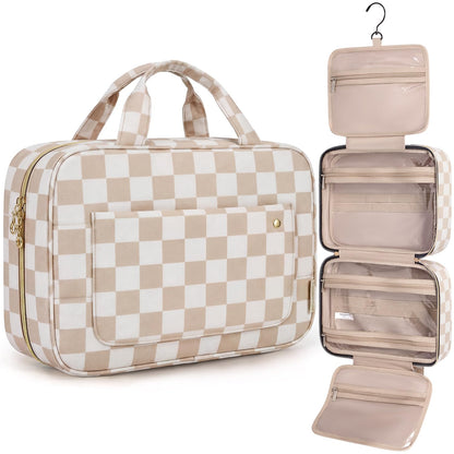 Toiletry Bag Travel Bag with Hanging Hook, Water-resistant Makeup Cosmetic Bag Travel Organizer for Accessories, Shampoo, Full-size Container, Toiletries (Baby Pink, Medium)