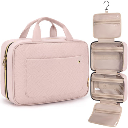 Toiletry Bag Travel Bag with Hanging Hook, Water-resistant Makeup Cosmetic Bag Travel Organizer for Accessories, Shampoo, Full-size Container, Toiletries (Baby Pink, Medium)