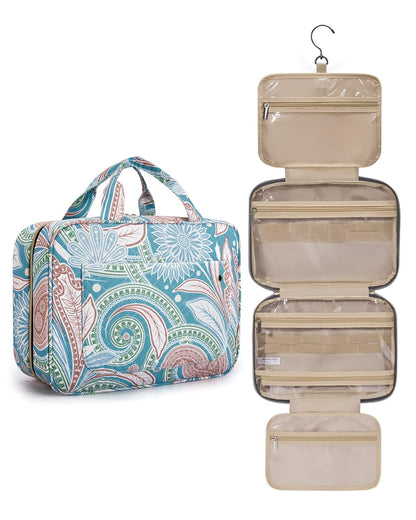 Toiletry Bag Travel Bag with Hanging Hook, Water-resistant Makeup Cosmetic Bag Travel Organizer for Accessories, Shampoo, Full-size Container, Toiletries (Baby Pink, Medium)