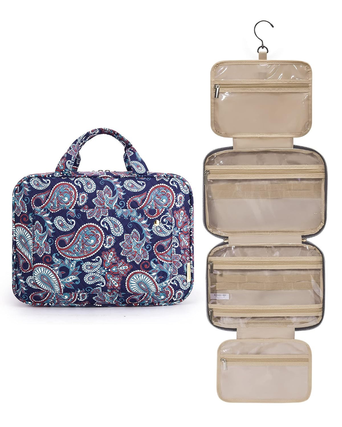 Toiletry Bag Travel Bag with Hanging Hook, Water-resistant Makeup Cosmetic Bag Travel Organizer for Accessories, Shampoo, Full-size Container, Toiletries (Baby Pink, Medium)