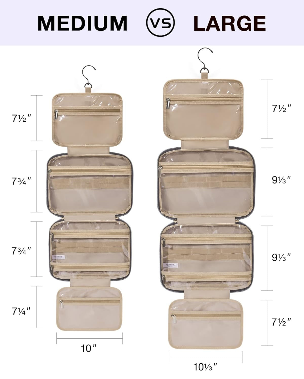 Toiletry Bag Travel Bag with Hanging Hook, Water-resistant Makeup Cosmetic Bag Travel Organizer for Accessories, Shampoo, Full-size Container, Toiletries (Baby Pink, Medium)