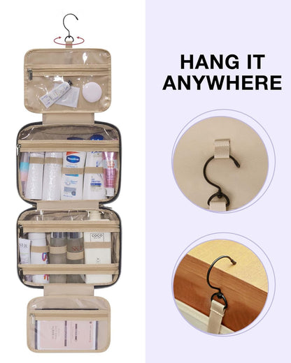 Toiletry Bag Travel Bag with Hanging Hook, Water-resistant Makeup Cosmetic Bag Travel Organizer for Accessories, Shampoo, Full-size Container, Toiletries (Baby Pink, Medium)