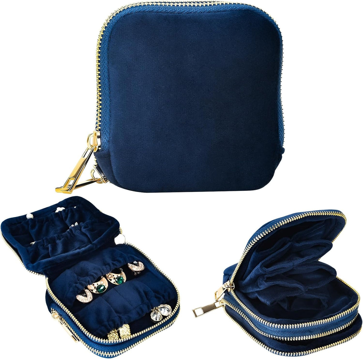 Travel Jewelry Case,Portable Jewelry Organizer Pouch with Soft Velvet,13-Pocket for Necklaces, Bracelets, Earrings & Rings,Mini Jewelry Bag with Smooth Double Metal Zipper,Gifts for Women,Purple