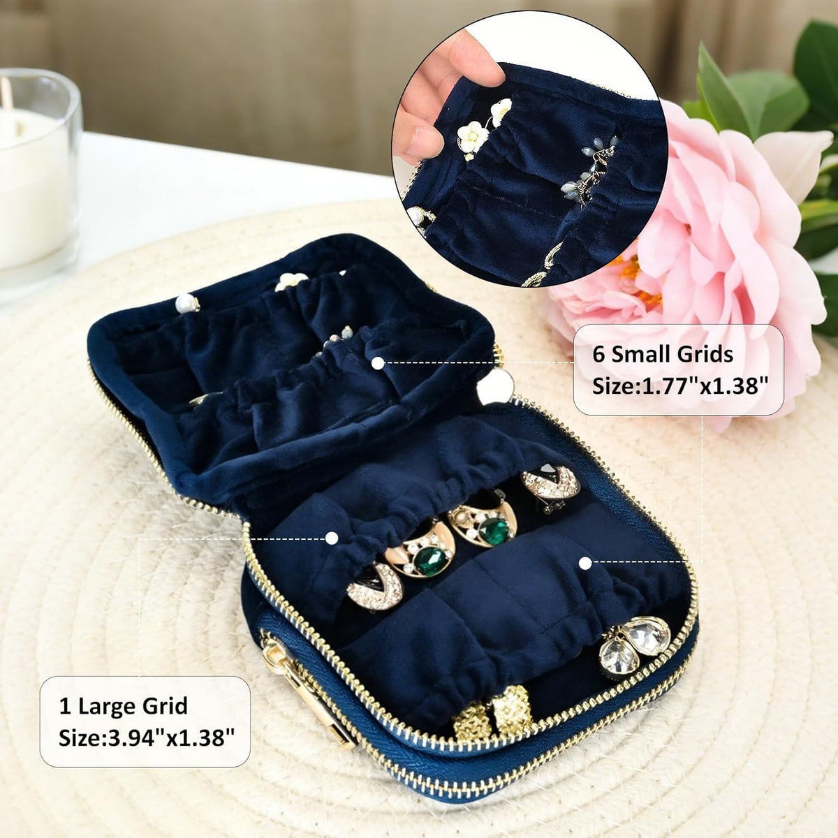 Travel Jewelry Case,Portable Jewelry Organizer Pouch with Soft Velvet,13-Pocket for Necklaces, Bracelets, Earrings & Rings,Mini Jewelry Bag with Smooth Double Metal Zipper,Gifts for Women,Purple