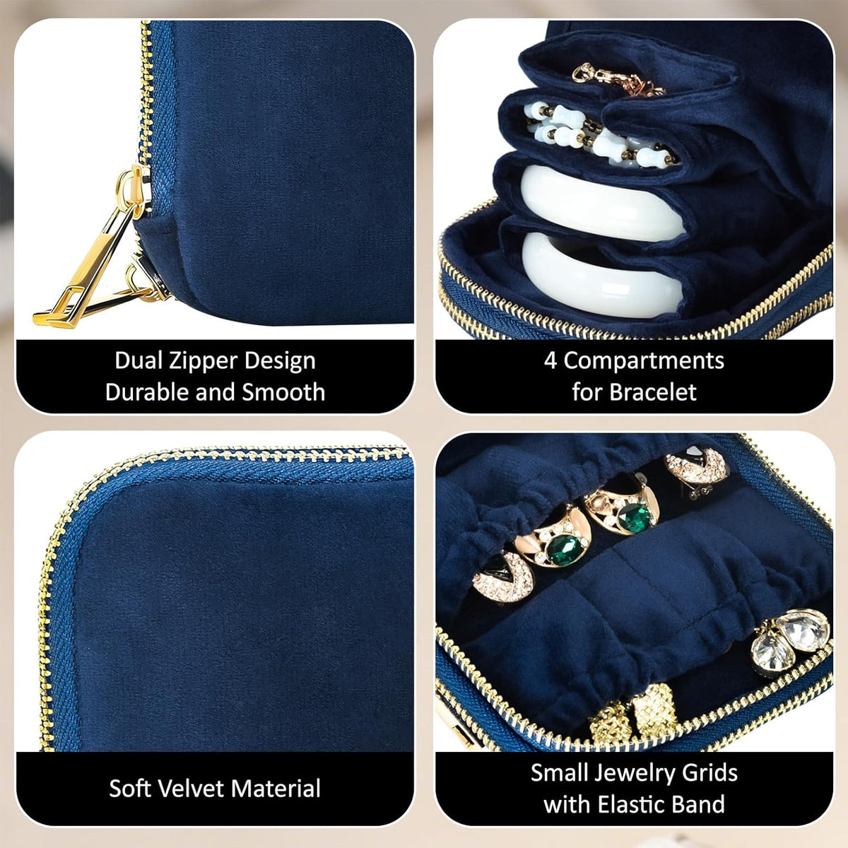 Travel Jewelry Case,Portable Jewelry Organizer Pouch with Soft Velvet,13-Pocket for Necklaces, Bracelets, Earrings & Rings,Mini Jewelry Bag with Smooth Double Metal Zipper,Gifts for Women,Purple