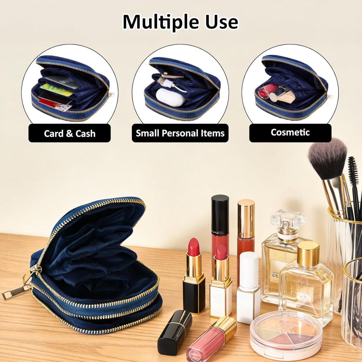 Travel Jewelry Case,Portable Jewelry Organizer Pouch with Soft Velvet,13-Pocket for Necklaces, Bracelets, Earrings & Rings,Mini Jewelry Bag with Smooth Double Metal Zipper,Gifts for Women,Purple