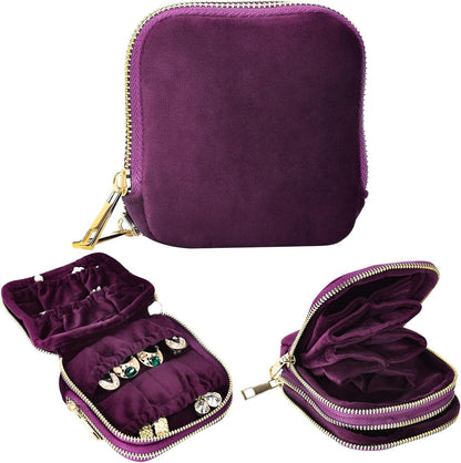 Travel Jewelry Case,Portable Jewelry Organizer Pouch with Soft Velvet,13-Pocket for Necklaces, Bracelets, Earrings & Rings,Mini Jewelry Bag with Smooth Double Metal Zipper,Gifts for Women,Purple
