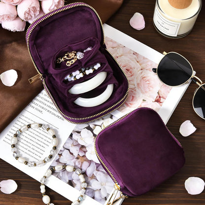 Travel Jewelry Case,Portable Jewelry Organizer Pouch with Soft Velvet,13-Pocket for Necklaces, Bracelets, Earrings & Rings,Mini Jewelry Bag with Smooth Double Metal Zipper,Gifts for Women,Purple