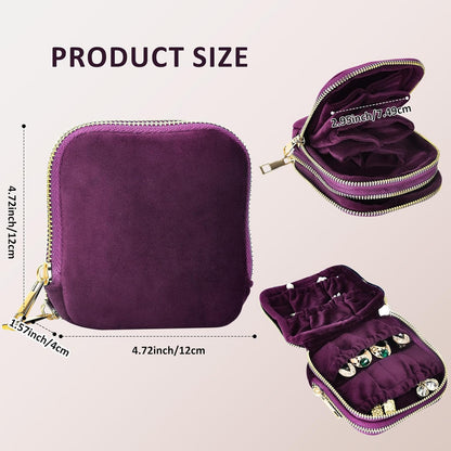 Travel Jewelry Case,Portable Jewelry Organizer Pouch with Soft Velvet,13-Pocket for Necklaces, Bracelets, Earrings & Rings,Mini Jewelry Bag with Smooth Double Metal Zipper,Gifts for Women,Purple