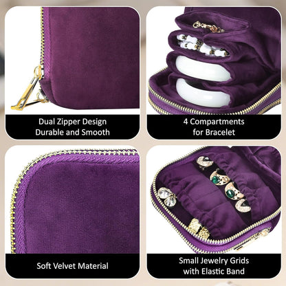 Travel Jewelry Case,Portable Jewelry Organizer Pouch with Soft Velvet,13-Pocket for Necklaces, Bracelets, Earrings & Rings,Mini Jewelry Bag with Smooth Double Metal Zipper,Gifts for Women,Purple