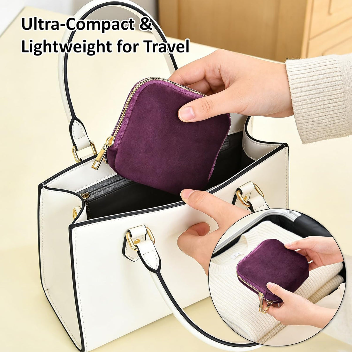 Travel Jewelry Case,Portable Jewelry Organizer Pouch with Soft Velvet,13-Pocket for Necklaces, Bracelets, Earrings & Rings,Mini Jewelry Bag with Smooth Double Metal Zipper,Gifts for Women,Purple