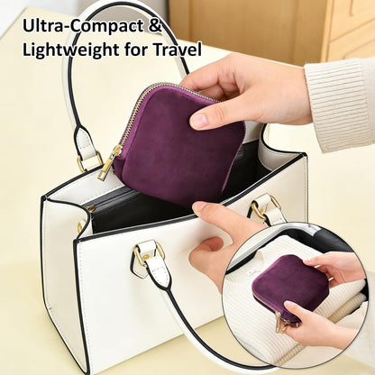 Travel Jewelry Case,Portable Jewelry Organizer Pouch with Soft Velvet,13-Pocket for Necklaces, Bracelets, Earrings & Rings,Mini Jewelry Bag with Smooth Double Metal Zipper,Gifts for Women,Purple