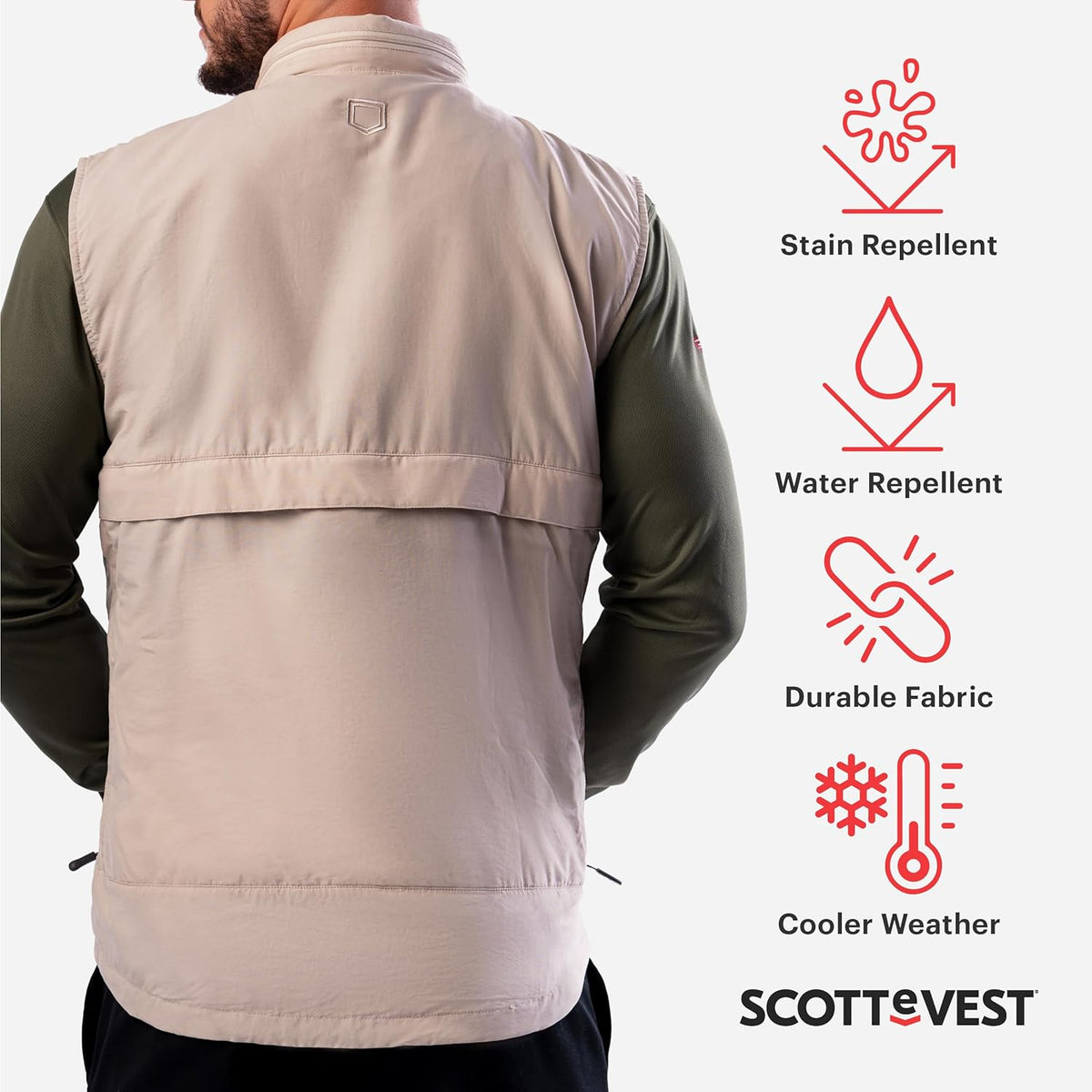Q.U.E.S.T Vest for Men - 42 Hidden Pockets - Water Repellent for Travel & More
