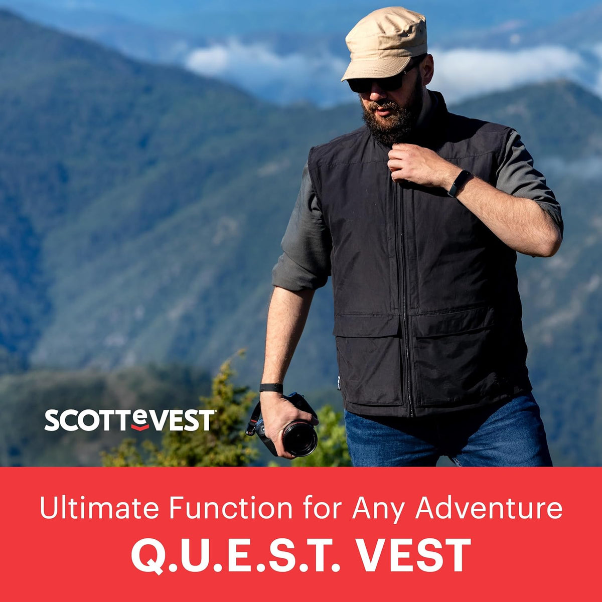 Q.U.E.S.T Vest for Men - 42 Hidden Pockets - Water Repellent for Travel & More