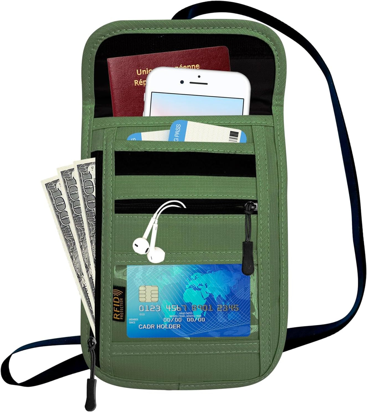 RFID Blocking Travel Neck Wallet Pouch and Passport Holder, Travel Neck Pouch Passport Holder for Women & Men - Red