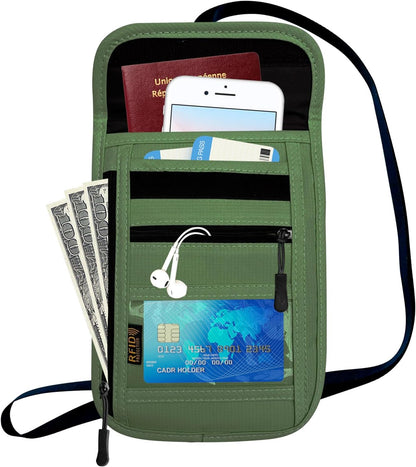 RFID Blocking Travel Neck Wallet Pouch and Passport Holder, Travel Neck Pouch Passport Holder for Women & Men - Red