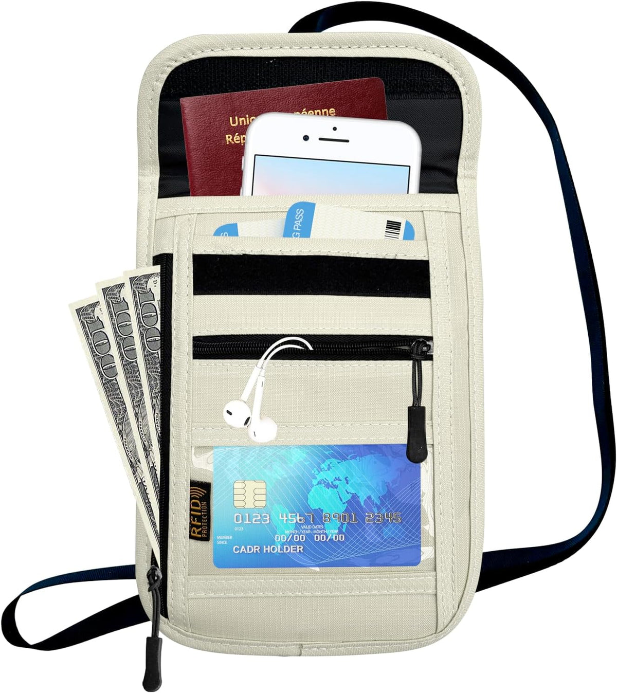 RFID Blocking Travel Neck Wallet Pouch and Passport Holder, Travel Neck Pouch Passport Holder for Women & Men - Red