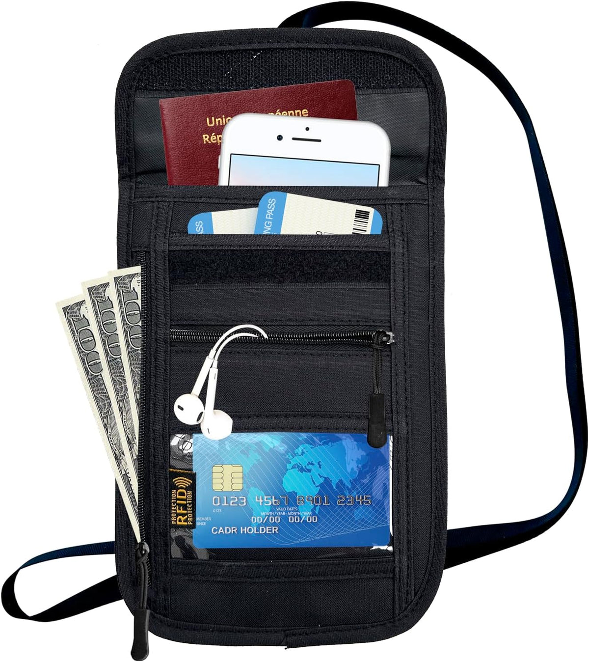 RFID Blocking Travel Neck Wallet Pouch and Passport Holder, Travel Neck Pouch Passport Holder for Women & Men - Red