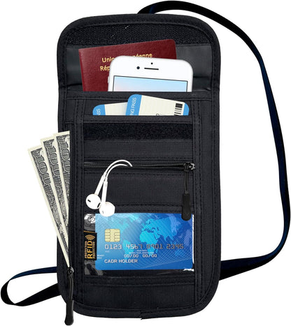 RFID Blocking Travel Neck Wallet Pouch and Passport Holder, Travel Neck Pouch Passport Holder for Women & Men - Red