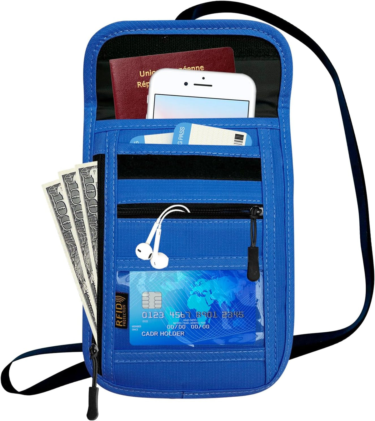 RFID Blocking Travel Neck Wallet Pouch and Passport Holder, Travel Neck Pouch Passport Holder for Women & Men - Red
