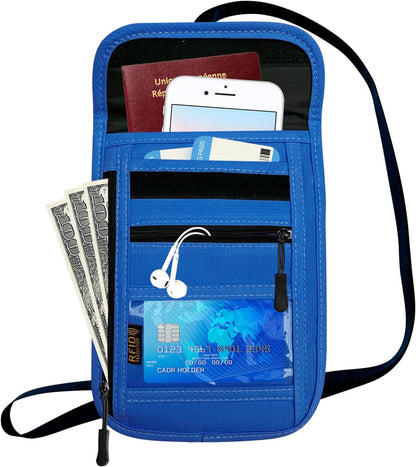 RFID Blocking Travel Neck Wallet Pouch and Passport Holder, Travel Neck Pouch Passport Holder for Women & Men - Red