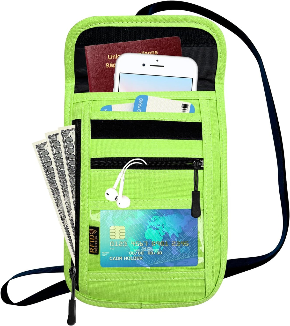 RFID Blocking Travel Neck Wallet Pouch and Passport Holder, Travel Neck Pouch Passport Holder for Women & Men - Red