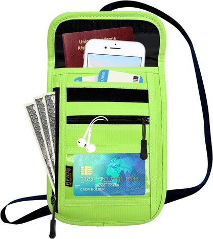RFID Blocking Travel Neck Wallet Pouch and Passport Holder, Travel Neck Pouch Passport Holder for Women & Men - Red