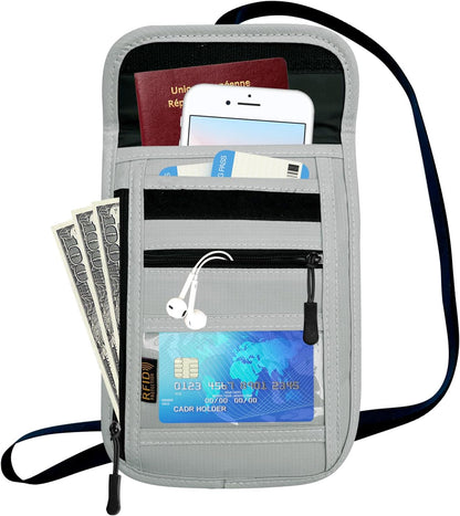RFID Blocking Travel Neck Wallet Pouch and Passport Holder, Travel Neck Pouch Passport Holder for Women & Men - Red