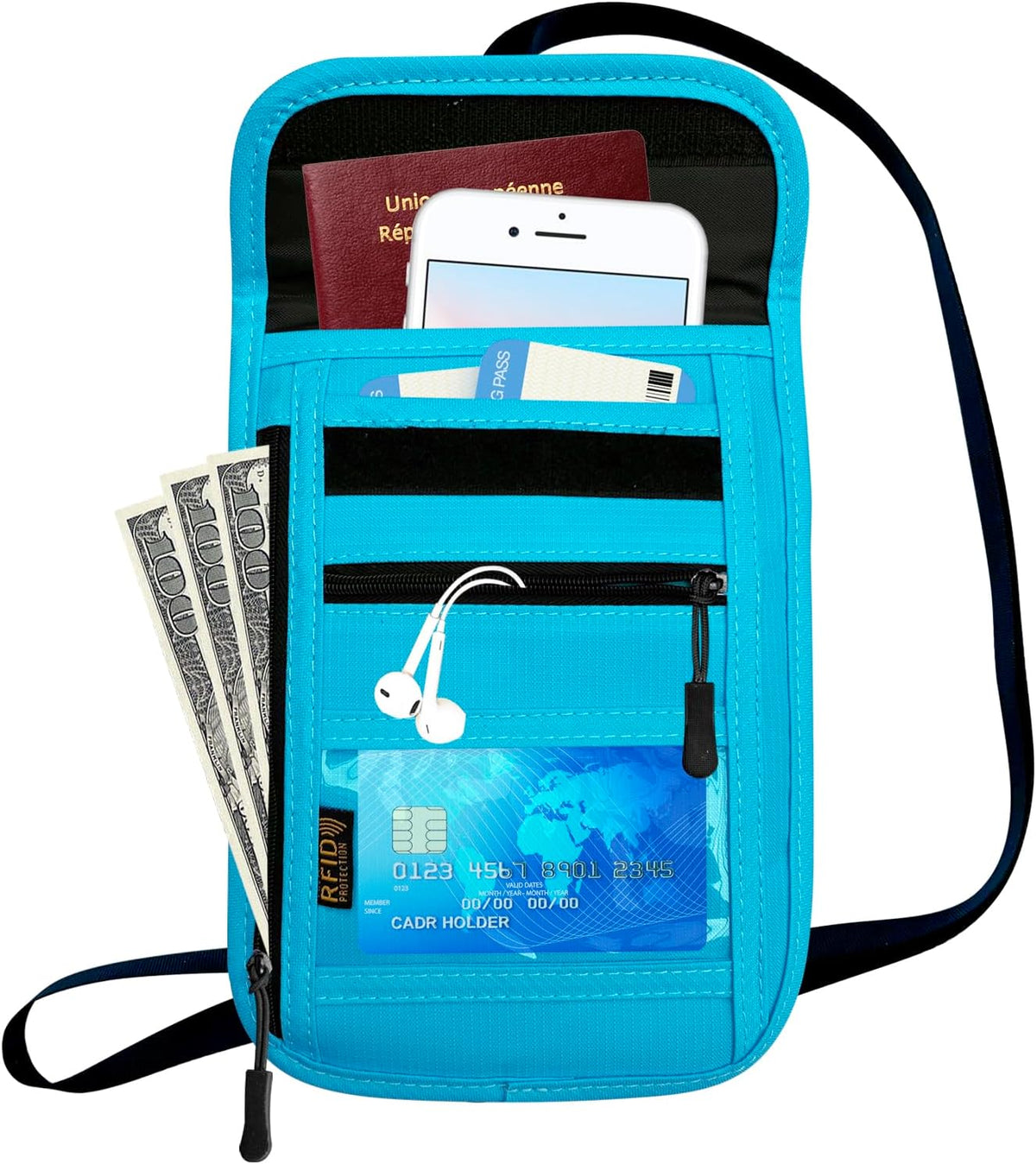 RFID Blocking Travel Neck Wallet Pouch and Passport Holder, Travel Neck Pouch Passport Holder for Women & Men - Red