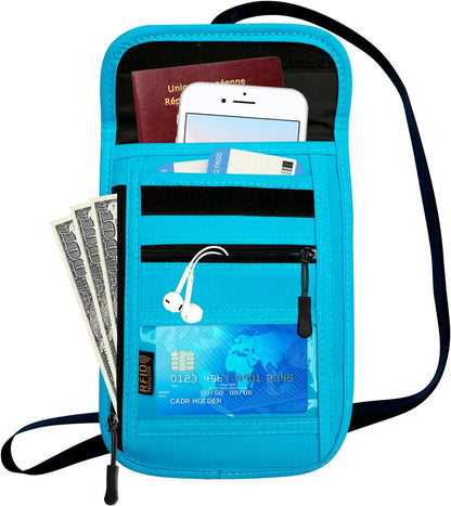 RFID Blocking Travel Neck Wallet Pouch and Passport Holder, Travel Neck Pouch Passport Holder for Women & Men - Red