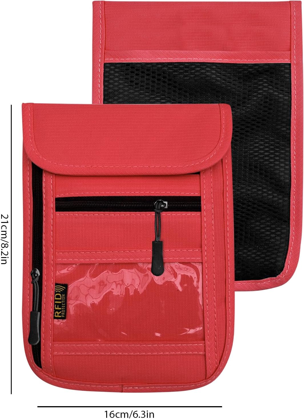 RFID Blocking Travel Neck Wallet Pouch and Passport Holder, Travel Neck Pouch Passport Holder for Women & Men - Red