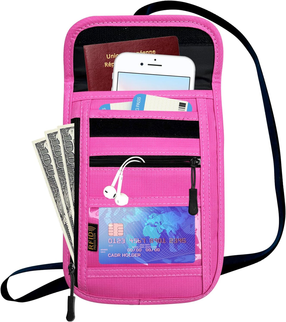 RFID Blocking Travel Neck Wallet Pouch and Passport Holder, Travel Neck Pouch Passport Holder for Women & Men - Red