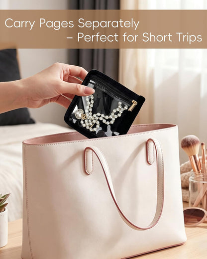 Travel Jewelry Organizer, PU Leather Small Hard-shell Jewelry Box with 6 Velvet Pouches for Earrings Rings Necklace Bracelet Watch, Compact Jewelry Travel Case for Women Gift