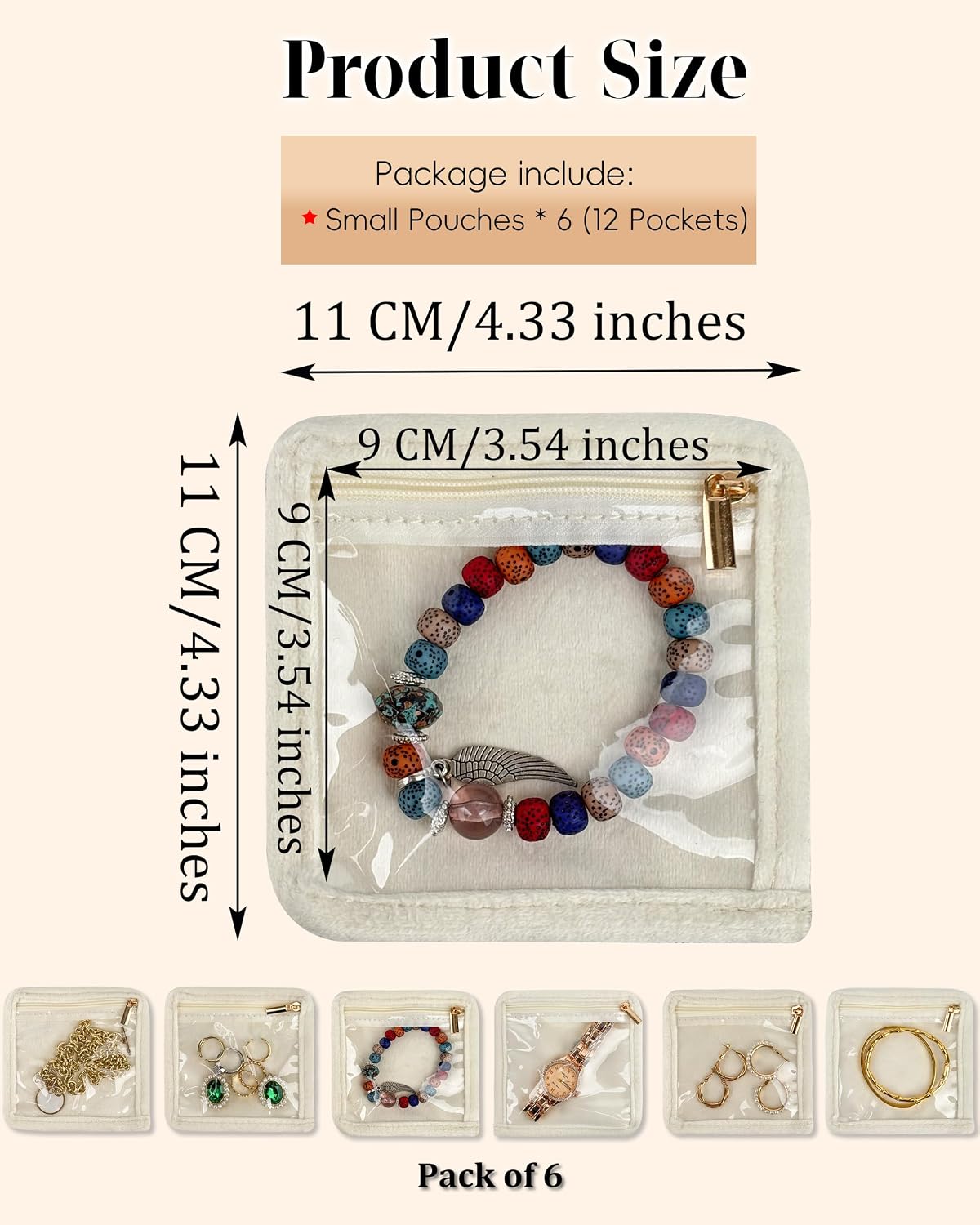 Travel Jewelry Organizer, PU Leather Small Hard-shell Jewelry Box with 6 Velvet Pouches for Earrings Rings Necklace Bracelet Watch, Compact Jewelry Travel Case for Women Gift