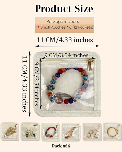 Travel Jewelry Organizer, PU Leather Small Hard-shell Jewelry Box with 6 Velvet Pouches for Earrings Rings Necklace Bracelet Watch, Compact Jewelry Travel Case for Women Gift