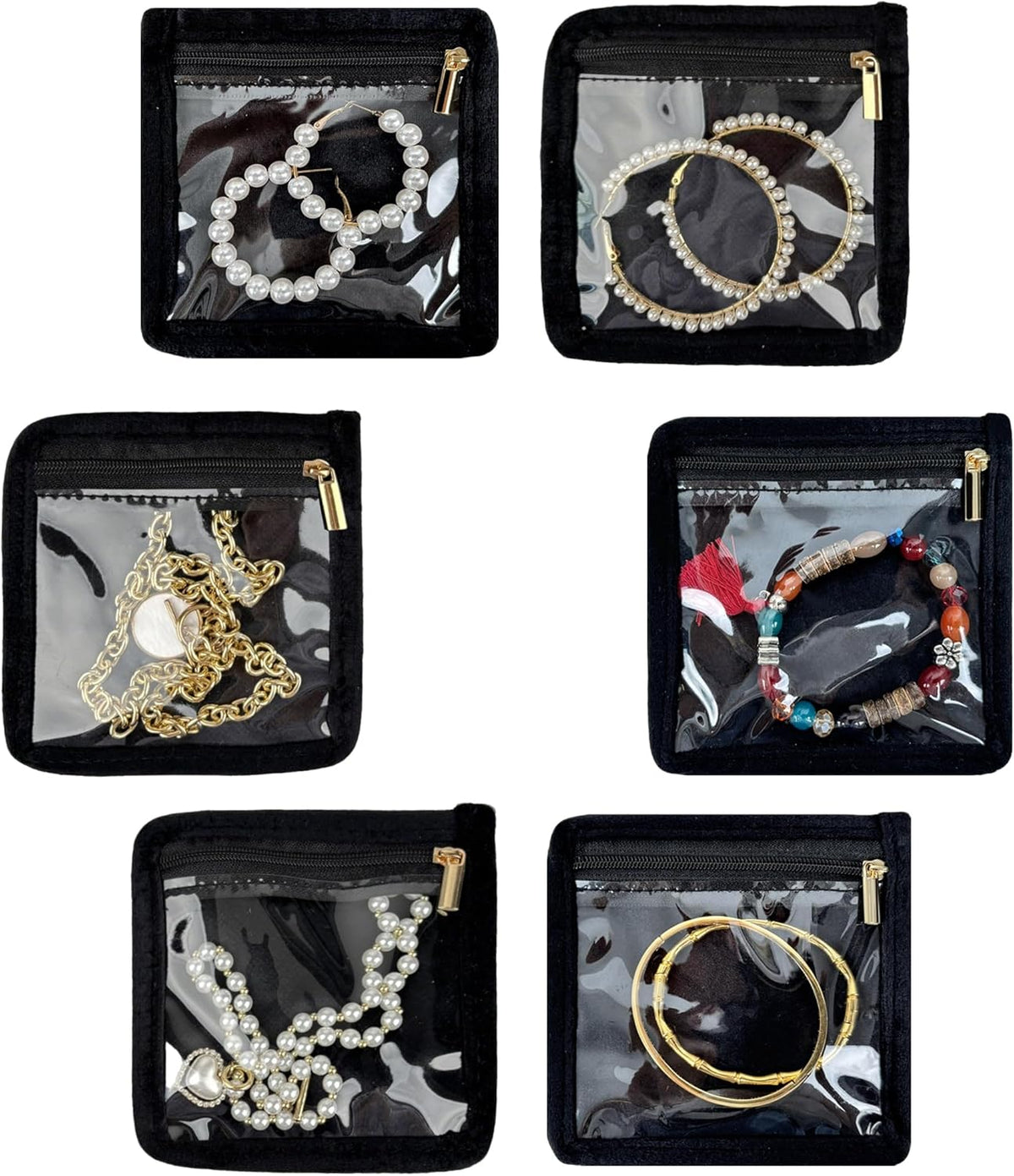 Travel Jewelry Organizer, PU Leather Small Hard-shell Jewelry Box with 6 Velvet Pouches for Earrings Rings Necklace Bracelet Watch, Compact Jewelry Travel Case for Women Gift