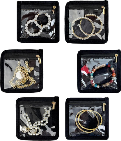 Travel Jewelry Organizer, PU Leather Small Hard-shell Jewelry Box with 6 Velvet Pouches for Earrings Rings Necklace Bracelet Watch, Compact Jewelry Travel Case for Women Gift