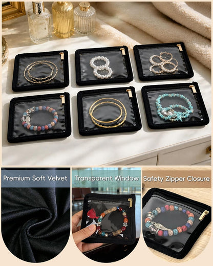 Travel Jewelry Organizer, PU Leather Small Hard-shell Jewelry Box with 6 Velvet Pouches for Earrings Rings Necklace Bracelet Watch, Compact Jewelry Travel Case for Women Gift